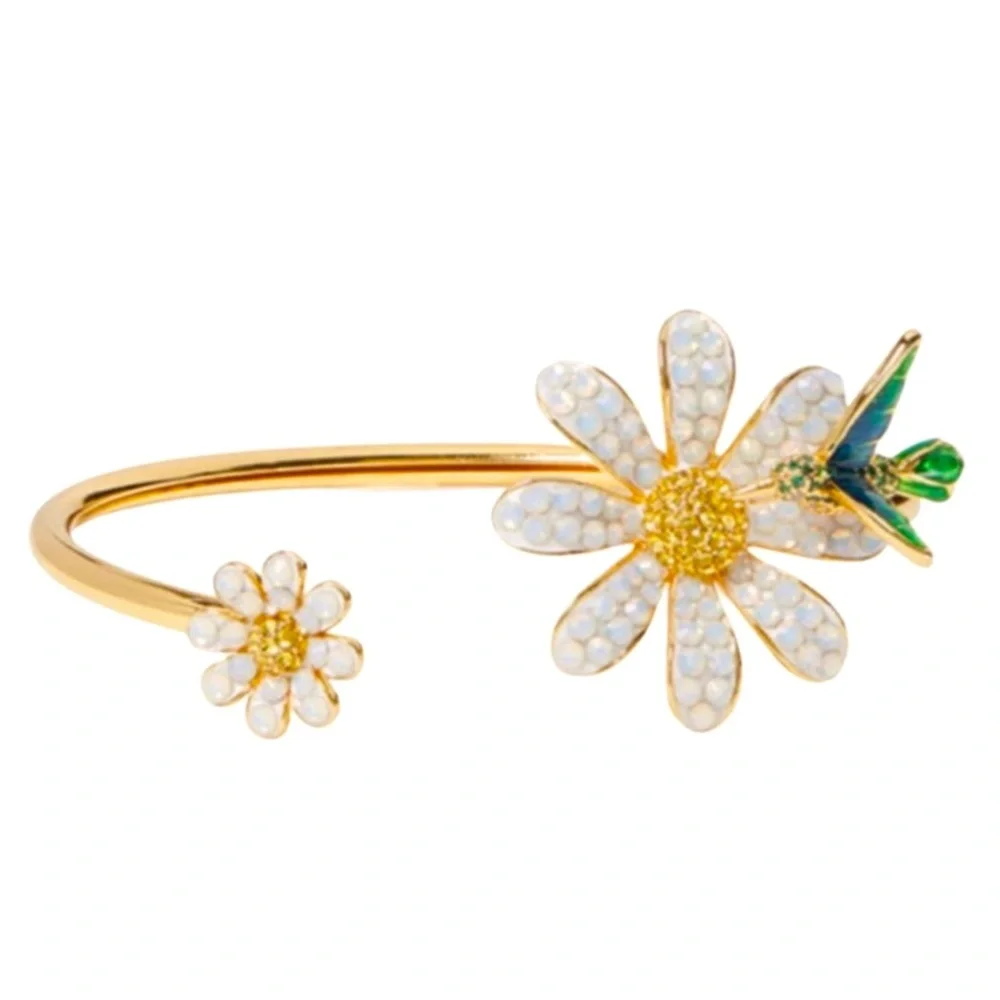 kate spade Gold and White Daisy Hummingbird Cuff Bracelet - Picture 2 of 12